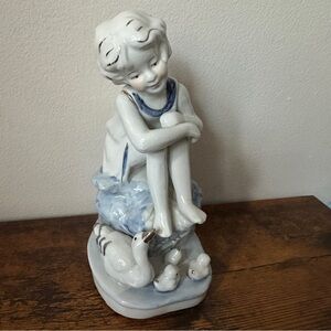 Charming Porcelain Figurine with Blue Accents